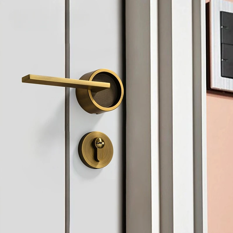 

American retro brass interior bedroom split door lock, wooden door, French handle, light luxury magnetic lock