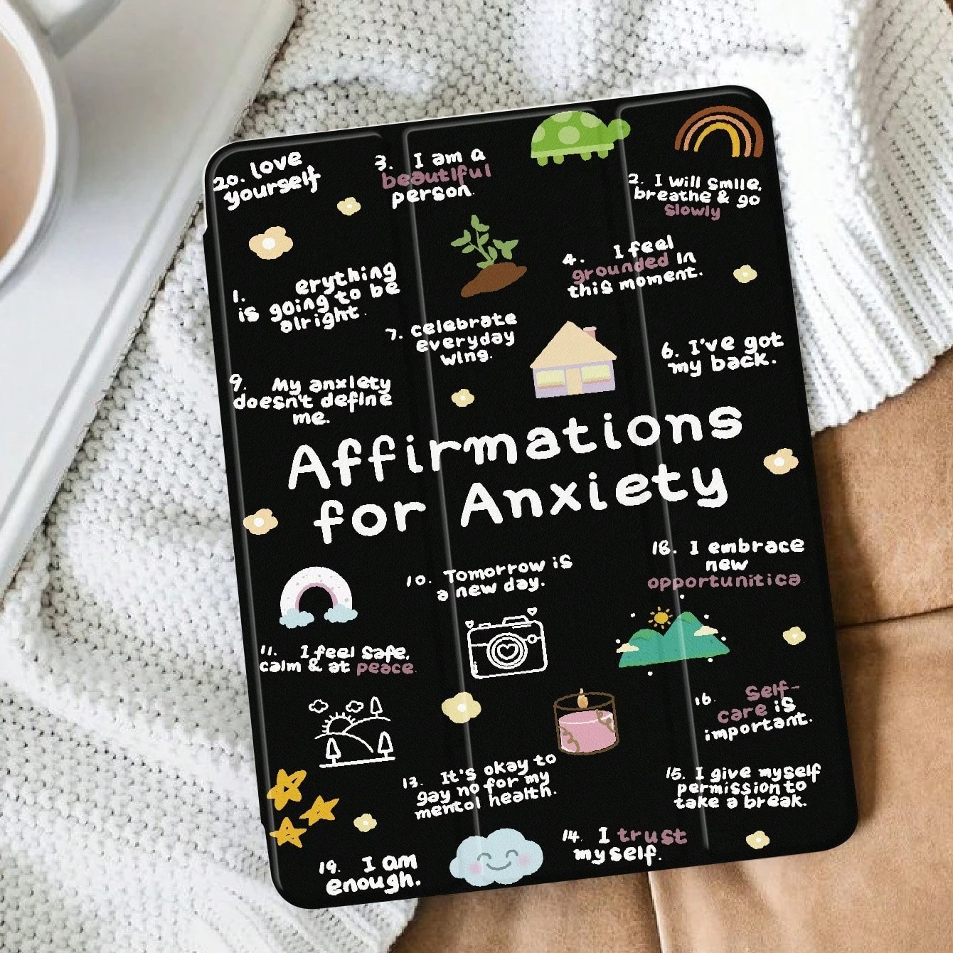 Affirmations pour l'anxiété PAD CASE pour iPad pro 10/11/2020/6e/7e/8e /Air 3e/Air 4e/9e génération/Air 5e génération 2022/Air 11