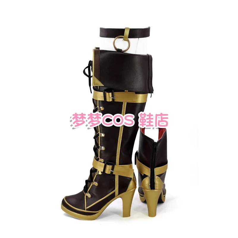 

qq34Azur Lane MNF Jean Bart Cosplay Shoes Brown Long Leather Boots For Christmas Halloween Party