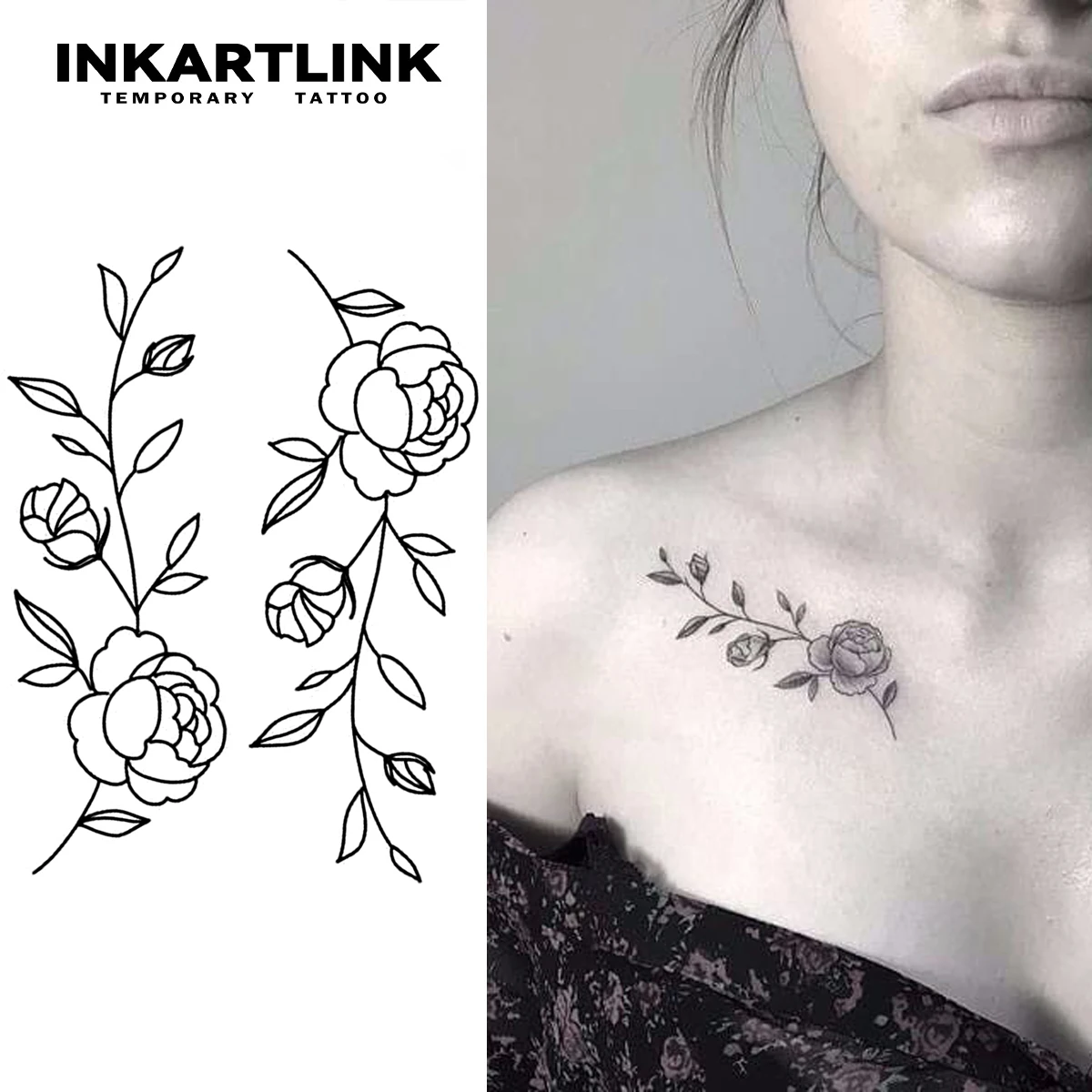 Flower Temporary Tattoo,Lasts To 15 Days New Technology Magic Waterproof Semi Permanent Sticker.