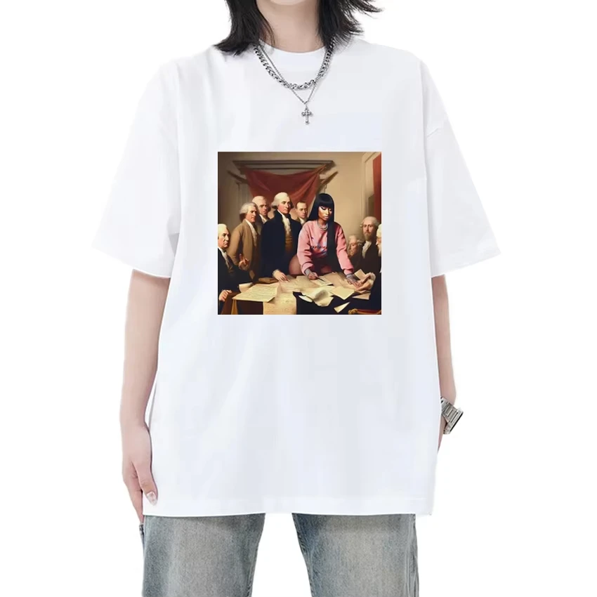 رائجة البيع نيكي ميناج الوردي الجمعة 2 الجرافيك تي شيرت الرجال النساء موضة تي شيرتات قصيرة الاكمام للجنسين المتضخم 100% الملابس القطنية