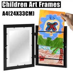 Children Drawing Frames Wooden Replaceable Photo Display for Poster Photo Paintings Pictures A4 Kids Art Frame Display Decor