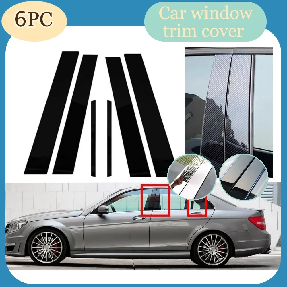 

Глянцевые черные накладки на стойки с серебристым карбоновым покрытием для Mercedes-Benz C-Class Sedan W204 2007-2014, декоративные элементы для окон