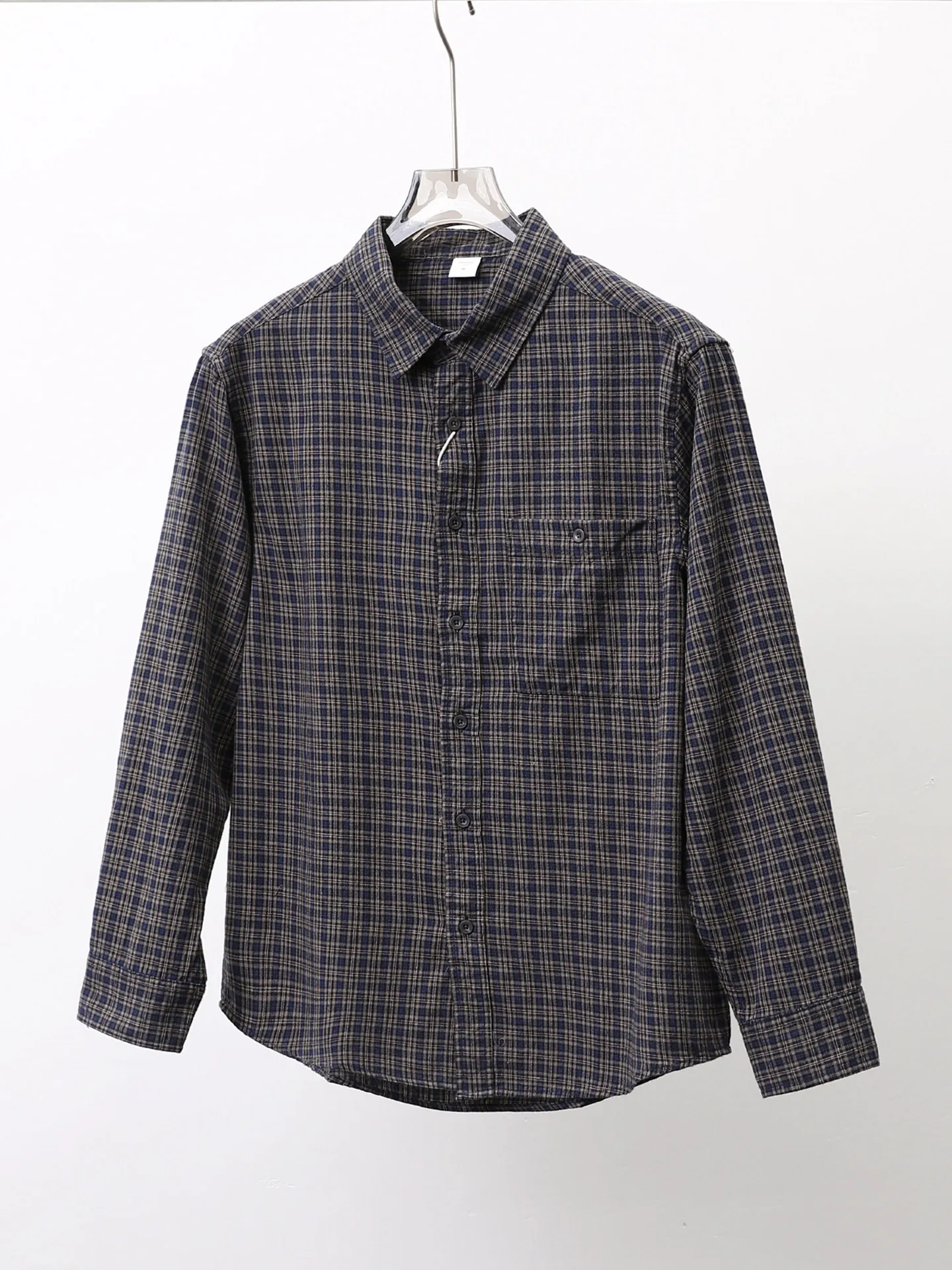 

Spring Japanese Sle Retro Simple Match Pure Cotton Floing Plaid Long Sve Loose American Casual Men's irt