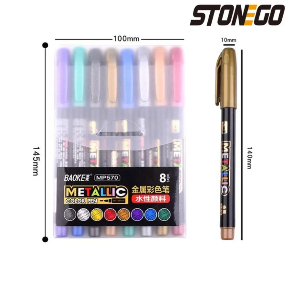 Stogo spidol cat air metalik 8 warna, pena spidol cat gambar permanen