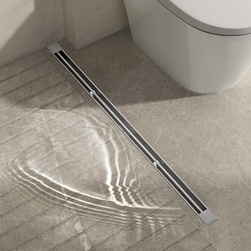 Longo Linear Piso Dreno Estreito Grosso Escovado Chuveiro Lateral Banheiro 3.2cm de Largura Aço Inoxidável