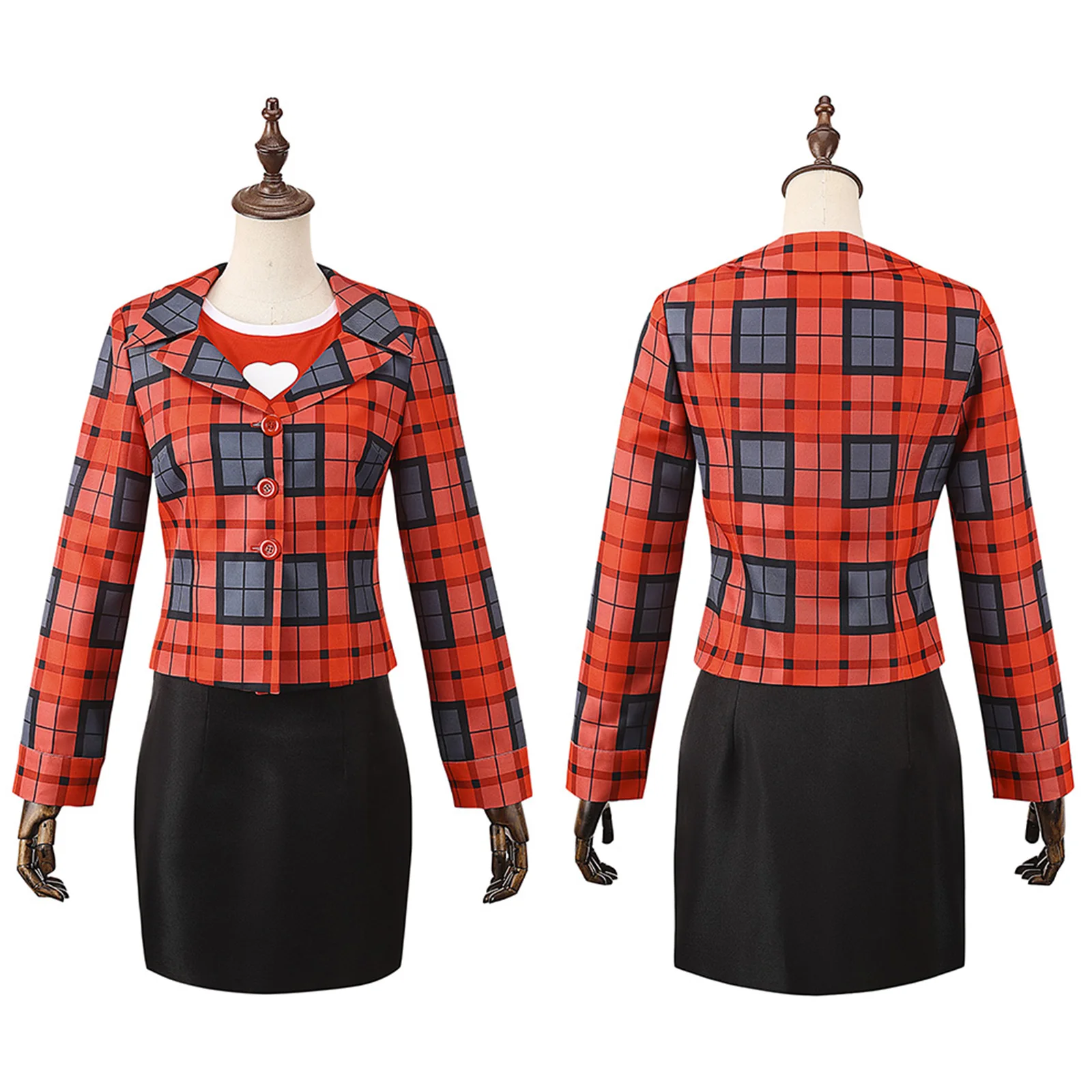 

Clueless Tai Cosplay Costume Movie Girl Red Checkered Set Half Body Skirt Socks Halloween Carnival Party Uniform Set for Women