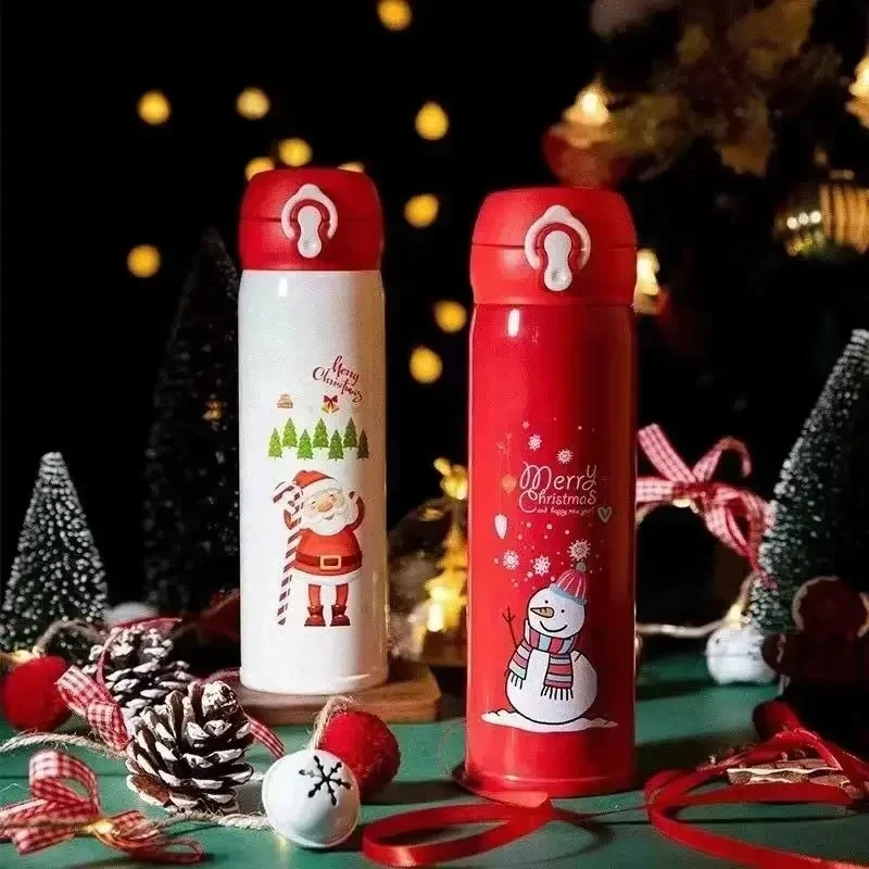 450 ml Thermoskanne Tasse Weihnachten Edelstahl Vakuum Wasserflasche mit Deckel Elch Santa Thermoskanne Tasse Weihnachtsgeschenk Weihnachten