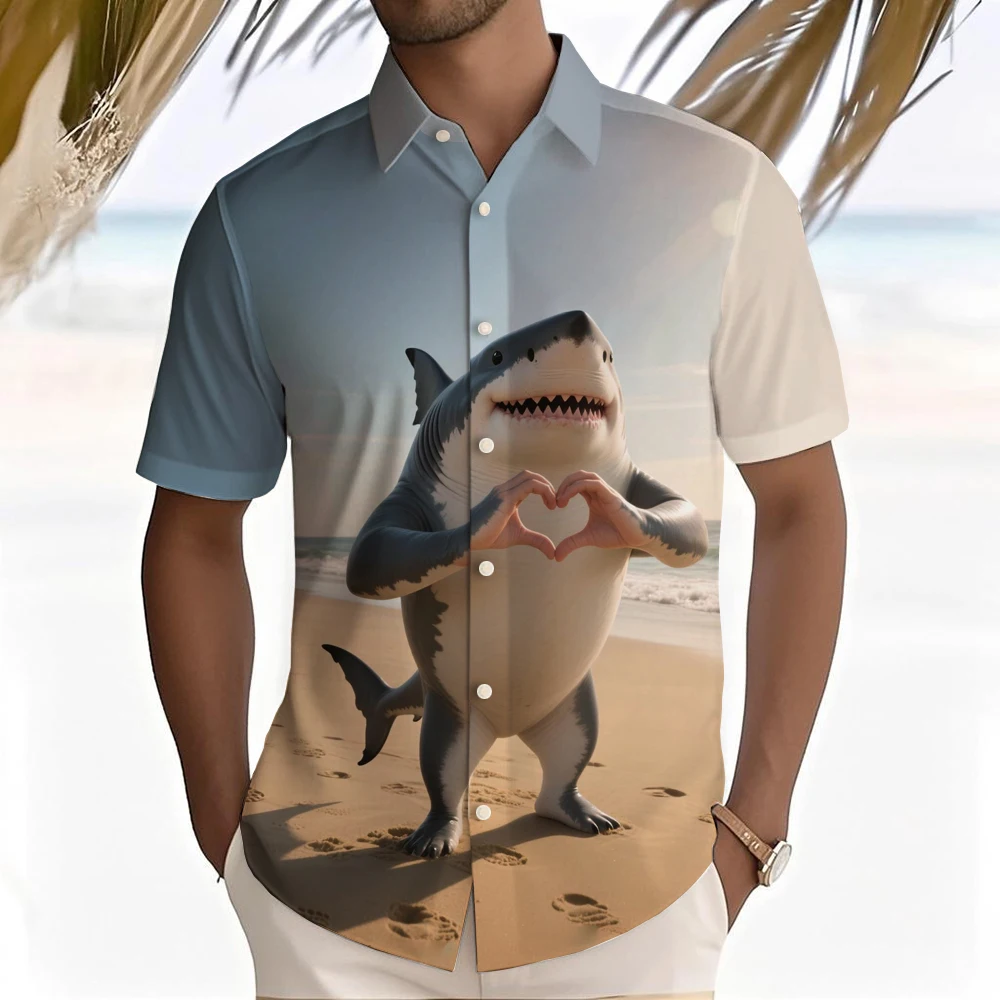

NEW Fashion Man Shirt Summer Outdoor Casual Short Sleeve Lapel Shirt Bishop Animal 3D Print Hawaiian Style Daily Men's Clothing