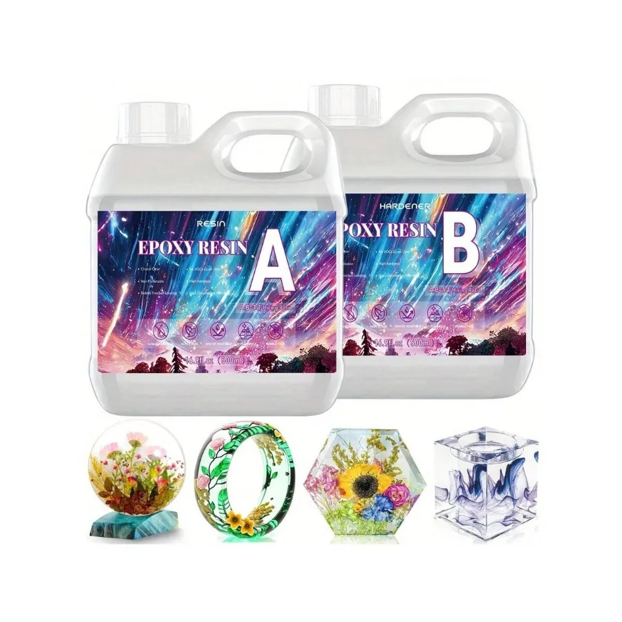 

500ML Crystal Transparent Epoxy Resin Set High Gloss Bubble Free Fast Curing Low Odor Suitable For River Tabletops Jewelry Maki