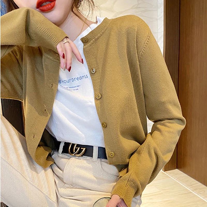 

Women Long Sleeve Cardigans O Neck Button Knitted Lady Autumn Spring Knitted Tops Solid Single-breasted Cardigan Sweaters 2025