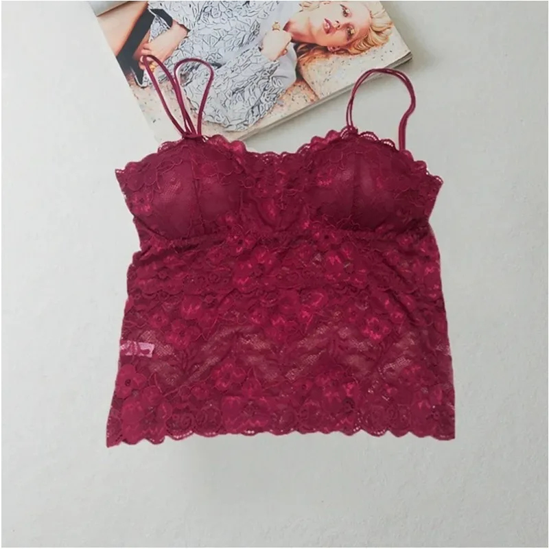 Elegant Crochet Floral Lace Top - Feminine Camisole with Padded Tank Design Sexy Lace Bralette Ideal for Layering or Solo Wear