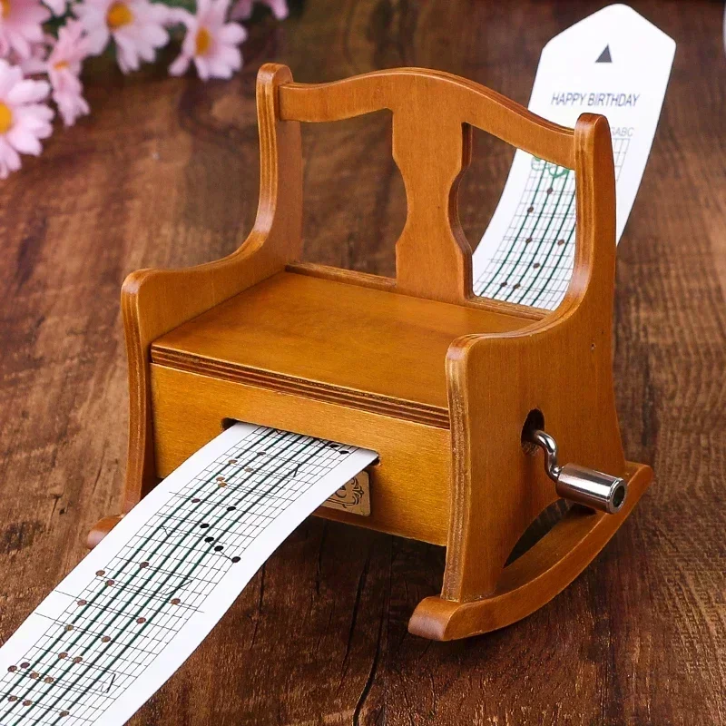 Wooden hand crank paper tape rocking chair music box music  DIY creative Valentine's Day birthday gift girls practical