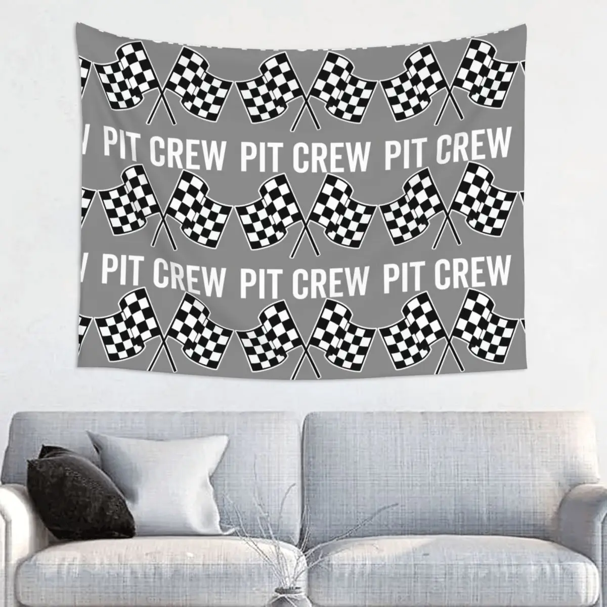 Race Car Pit Crew Checkered Flag Tapestry Wall Hanging for Living Room Customized Hippie Racing Sport Tapestries Room Decor