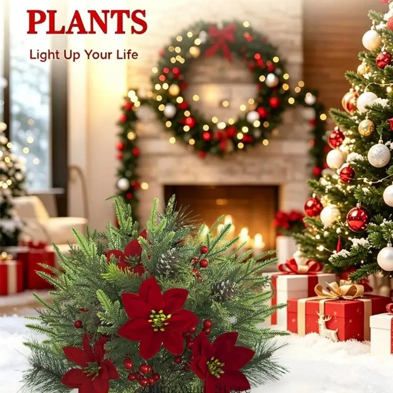 Weihnachtsgarten-Blumenstecker mit roter Blumenform, 23,6 Zoll hoch, Weihnachtsdekoration für Verandatöpfe, Eingangsbereich – Detail 7