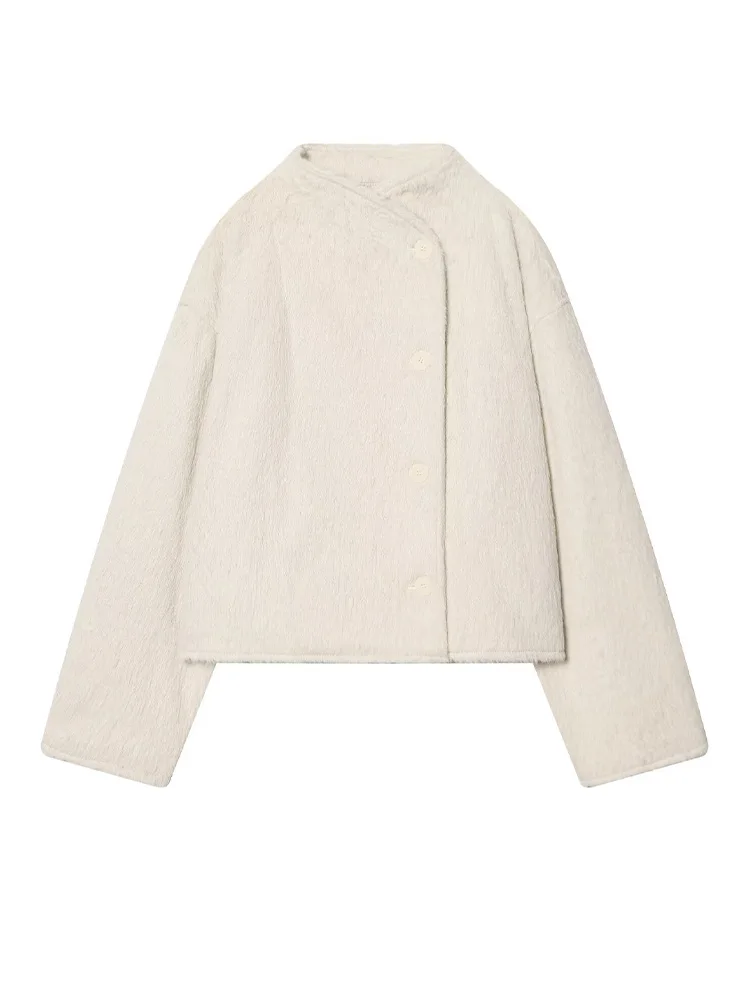 

HH 2026 Women New Fashion Long Sleeve Single Breasted Plush Decoration Jacket Female Solid Casual Loose Temperament Short Coat