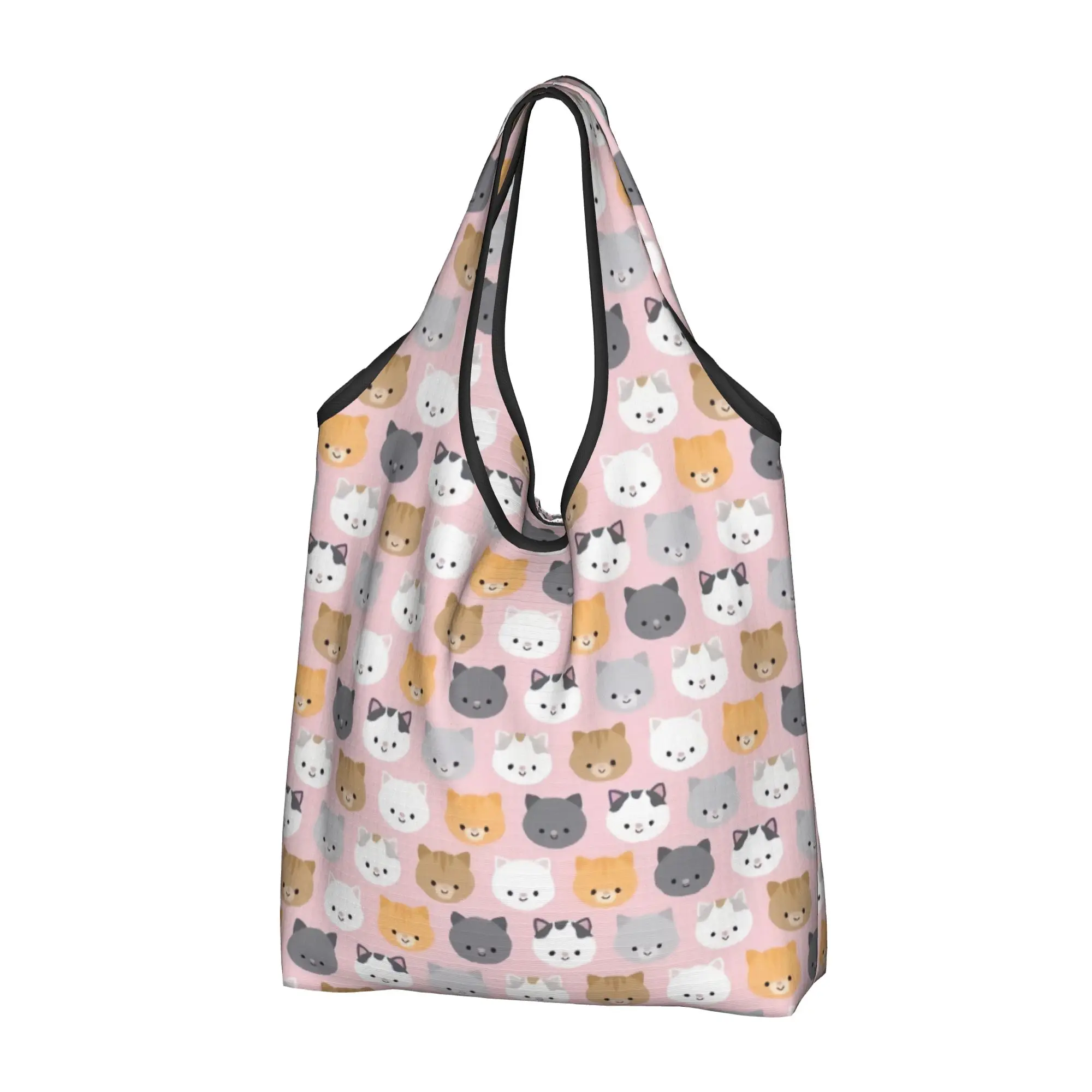 Reusable Cat Seamless Pattern Colourful Creative  Shopping Bag Women Tote Bag Portable  Grocery Shopper Bags