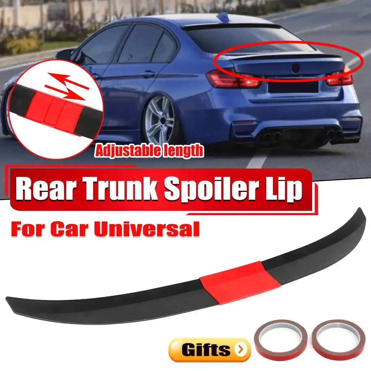 1pc Universal Black Red Car ABS Three-section Tail Wing Rear Trunk Spoiler Wing Lip DIY Parts For Benz W205 W204 W203 W117 C117
