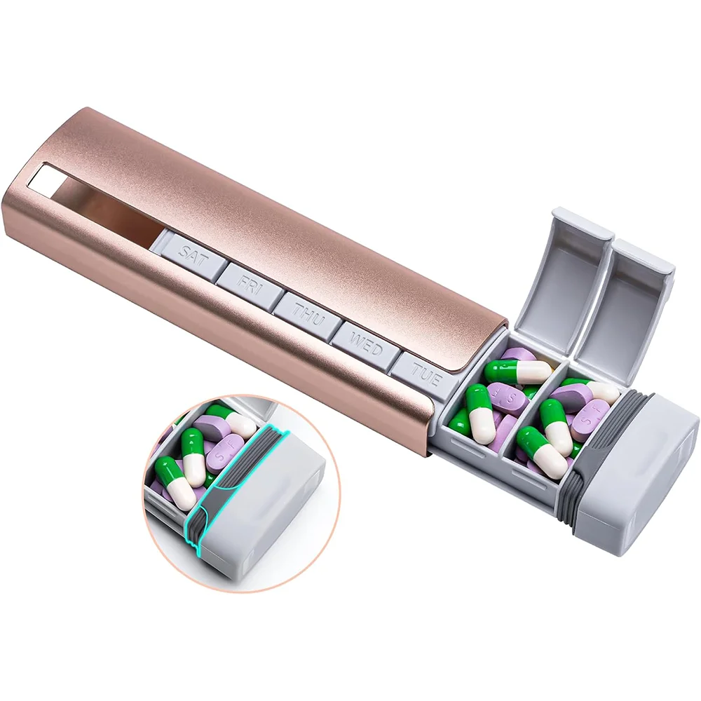 

Labelife Metal Travel Pill Organizer, Premium Aluminum Pill Box 7 Day, Weekly Daily Pill Case, Stylish&Cute Pill Holder