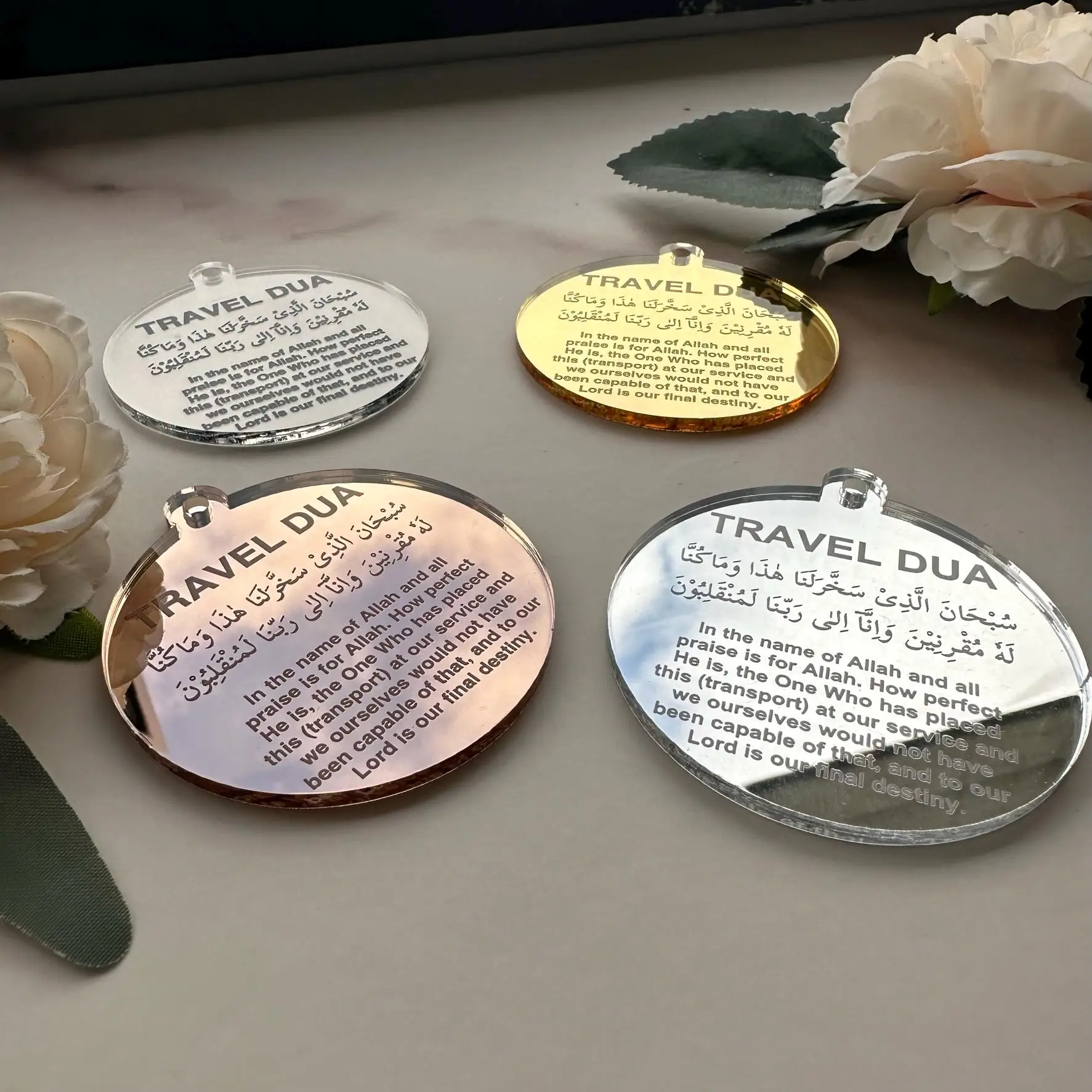 Two-dimensional Travel Duakha Pendant: Islamic Car Decoration, Safe Travel Gift, Ornament.