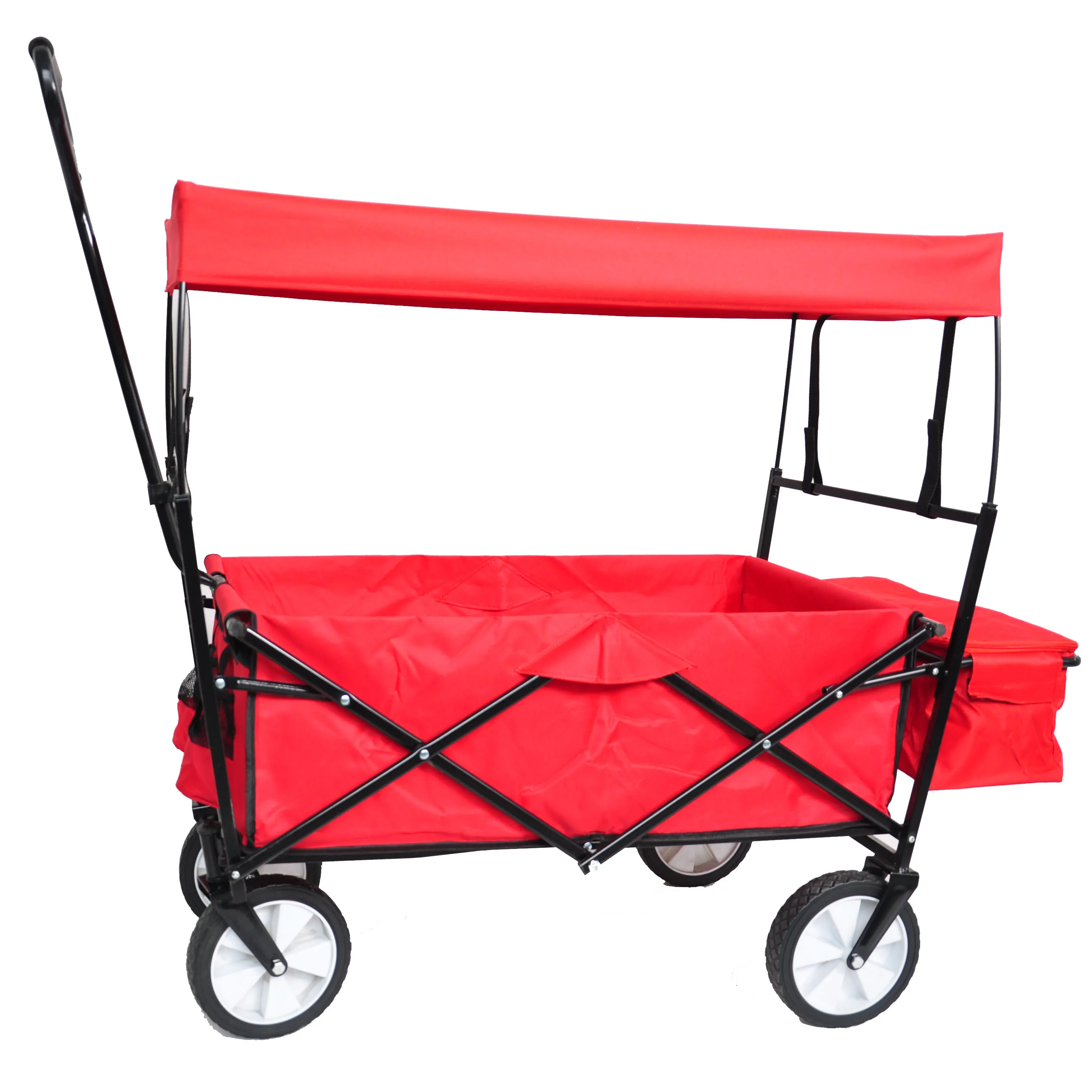 [Flash Sale]Garden Shopping Beach Cart Steel Frame Folding Wagon W/Detachable Roof Red/Blue[US-Stock]