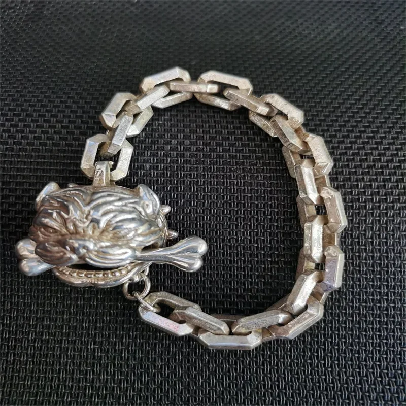 Jiale/Hand-made/ Tibetan Silver Evil Spirit Transfer Tiger Head Bracelet Men and Women Fine Jewelry National Style Fashion Gift