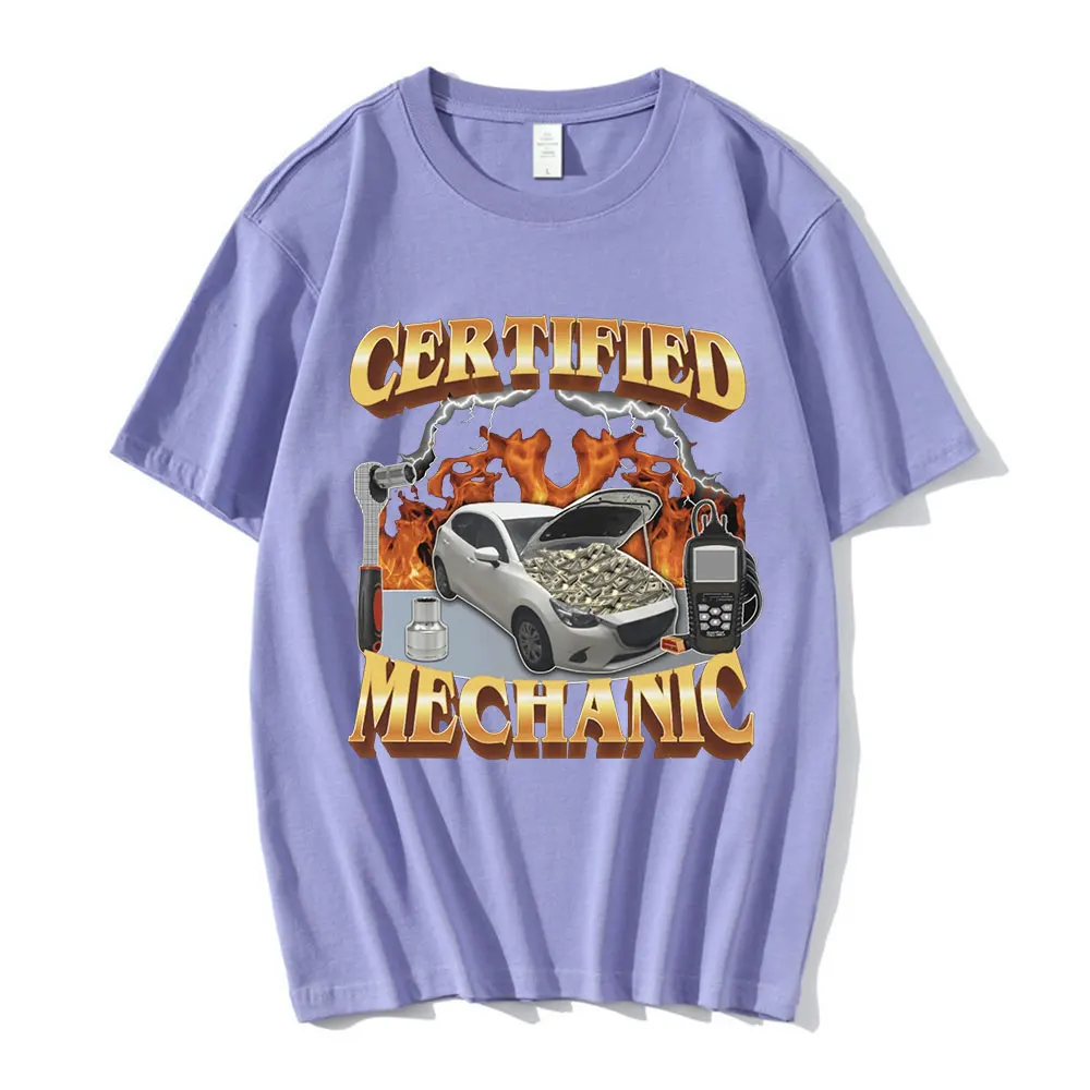 Certified Mechanic Meme Graphic T-Shirt Men Women's Fashion Hip Hop T-shirts 100% Cotton Casual Short Sleeve Oversized T Shirts image 3