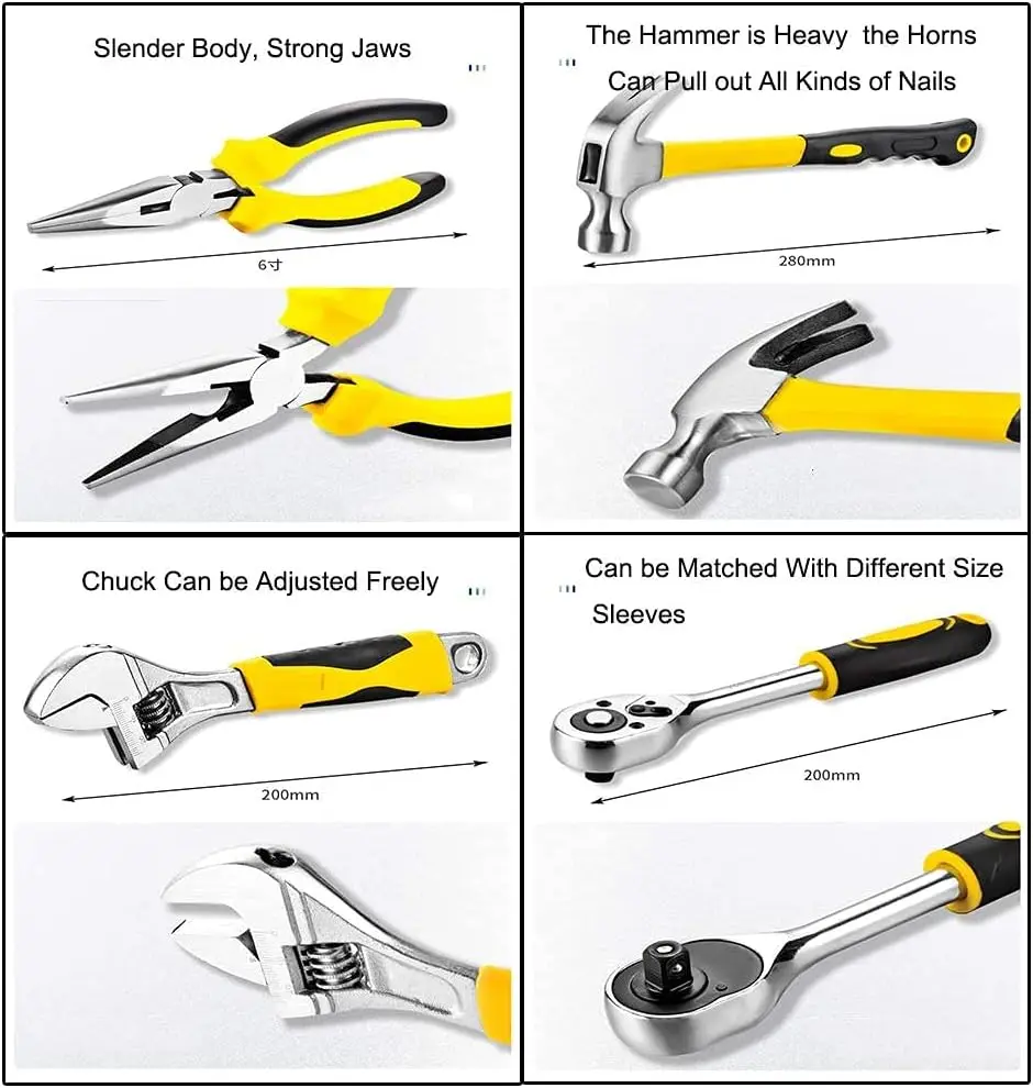Set di attrezzi manuali per la casa Cassetta degli attrezzi combinata manuale Kit di riparazione auto Kit di attrezzi regalo per la casa Attrezzi da giardino per la lavorazione del legno Prezzo di fabbrica-001