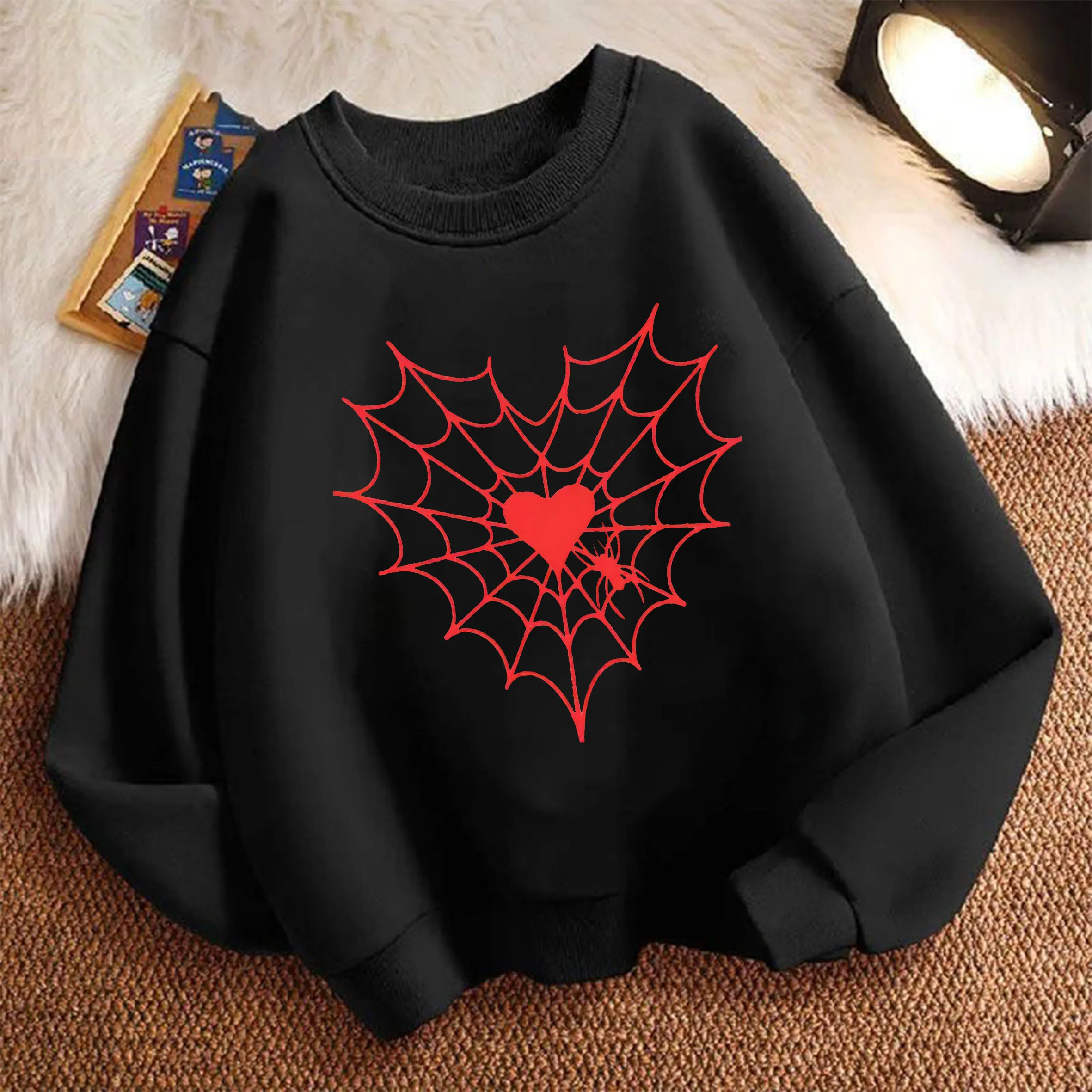 Modischer Kinder-Sweatshirt Pullover Frühling Cartoon Herzchen Rundhals Grafik-Print Hoodie Junge/Mädchen Kinder Kapuzenpullover