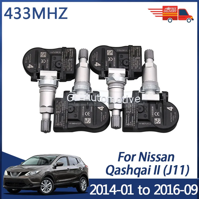 

1/4 шт., 433 МГц, датчик давления в шинах TPMS для Nissan Qashqai II (J11) 2014-2016 407003VU0A