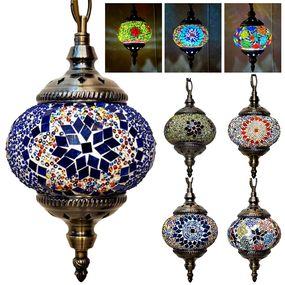 

Turkish Moroccan Mosaic Hanging Ceiling Lamp E27 Exotic Turkish Style Classical Homestay Chandelier Romantic for Bar Home Hotel