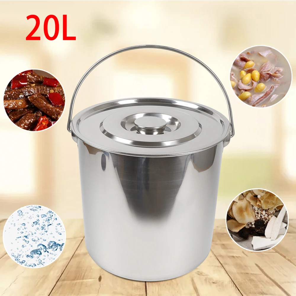 20L Stainless Steel Bucket with Lid Milk Food Bucket Thickened Liquid Container For Kitchen Farm Industry