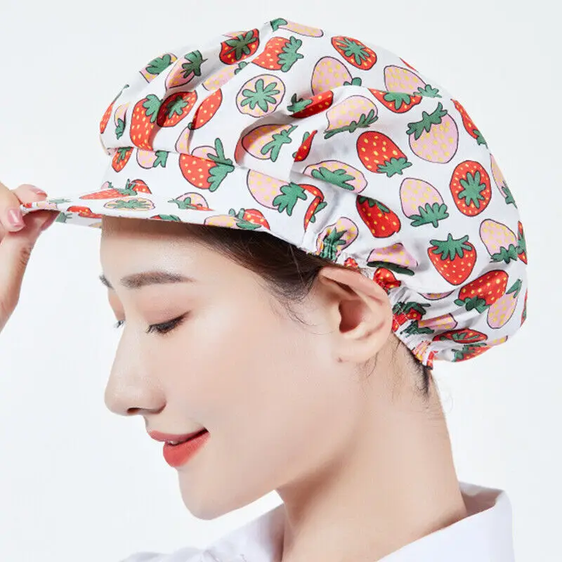 Fashion Flower Printing Catering Canteen Restaurant Food Service Chef Cap Doctor Beauty Dustproof Work Cap Women Baking DustHat