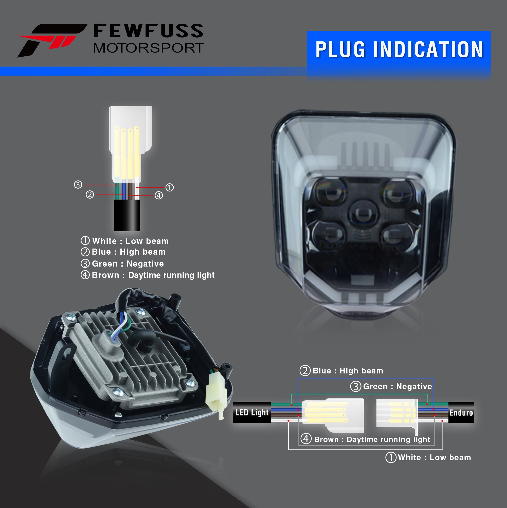 FEWFUSS Motorcycle crystal Headlight Headlamp Head Lamp Light For HUSQVARNA FE TE 2020 2021 2022