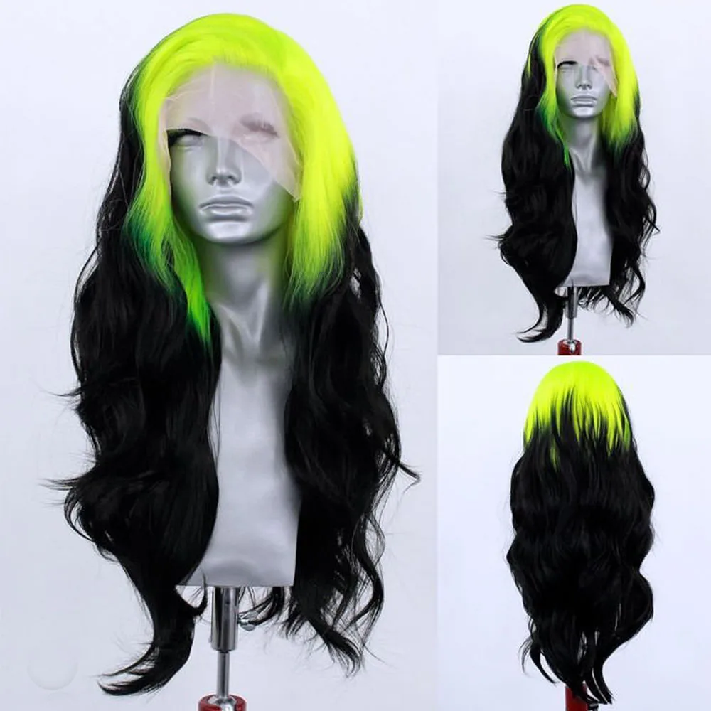 Webster Synthetic Lace Front Wig Ombre Green Body Wave Pre Plucked Wig For Black Women With Natural Hairline Lace Frontal Wigs