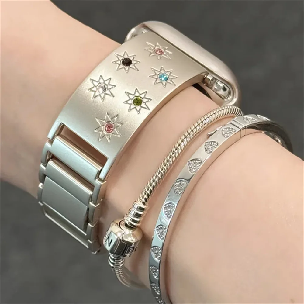 Luxury Colorful Diamonds Band For Apple Watch 9 8 7 6 5 4 3 2 SE Ultra Metal Buckle Bracelet For iWatch 41mm 49 45 42 40 38mm