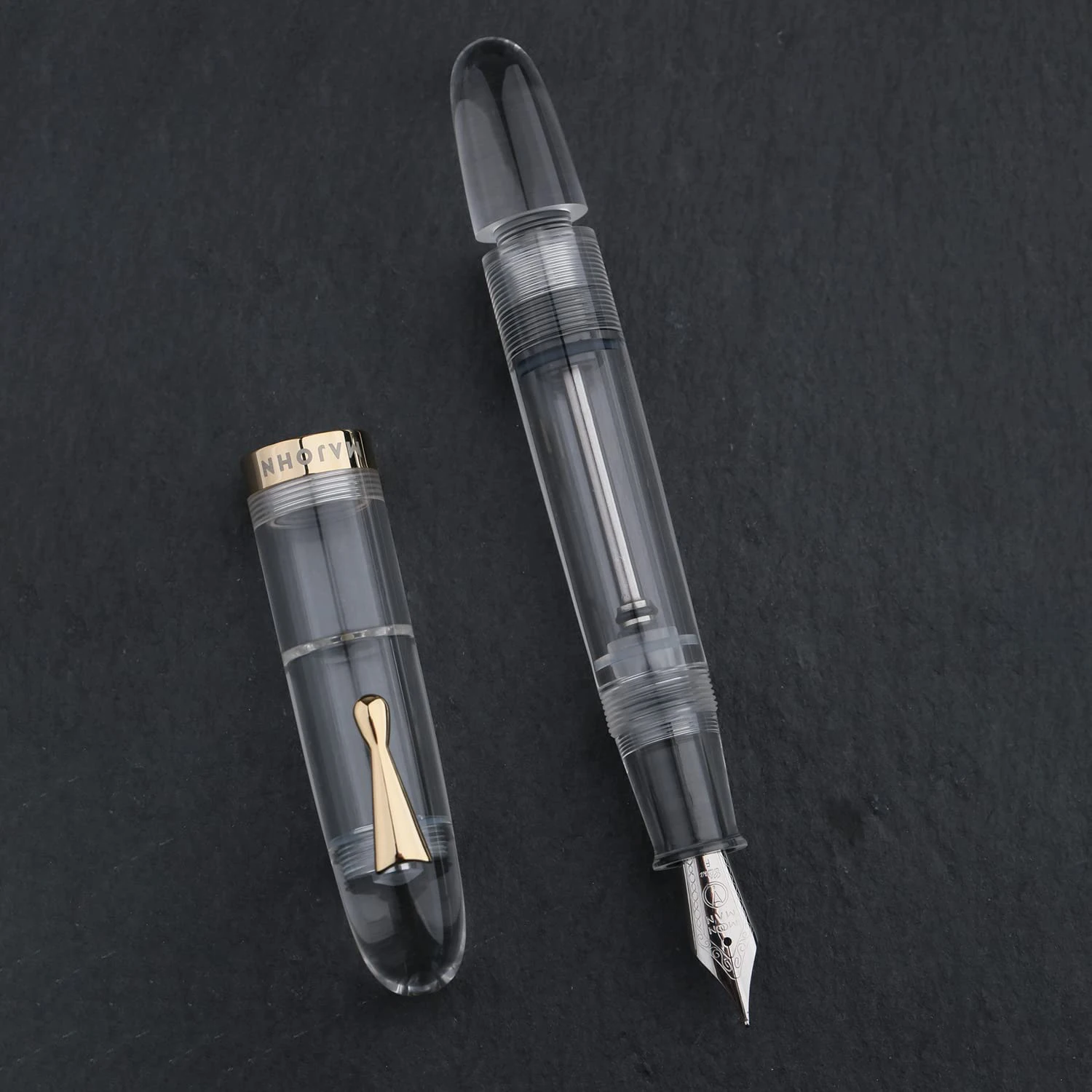 C4 Eyedropper Fountain Pen Medium Nib, Transparent Acrylic Big Size Writing Pens for Office Business with Box,EF Nib