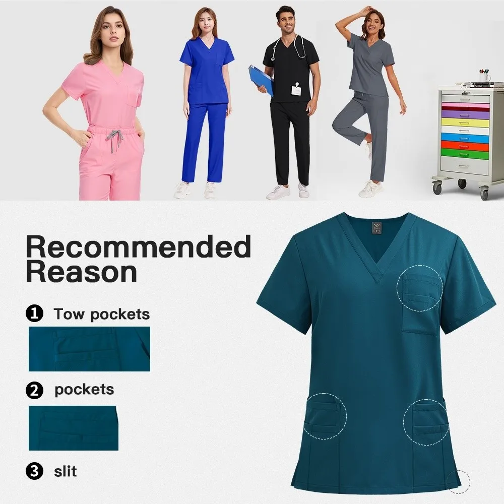 Uniforme clinique rose doux, haut et pantalon de gommage de santé, vêtements de travail de pharmacie pour femmes avec poches, vêtements de travail