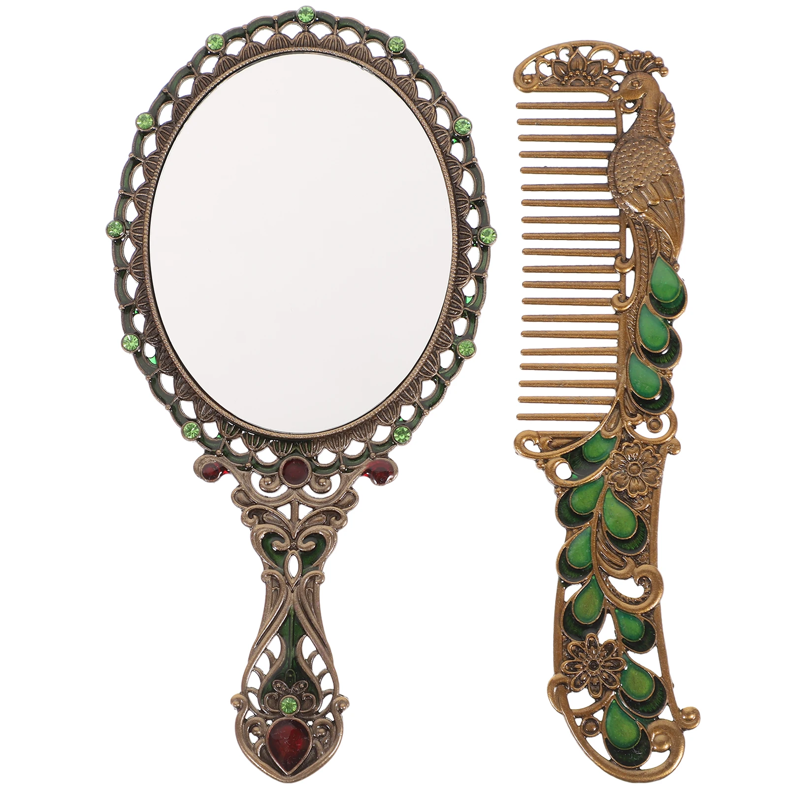 

1Set Chic Handheld Mirror Zinc Alloy Durable Portable Lightweight Compact Makeup Mirror High Definition Surface Tool