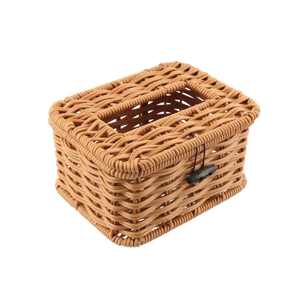 

Durable Plastic Imitation Rattan Tissue Box Rectangular Handmade Napkin Holder Retro Style Carton Container Car