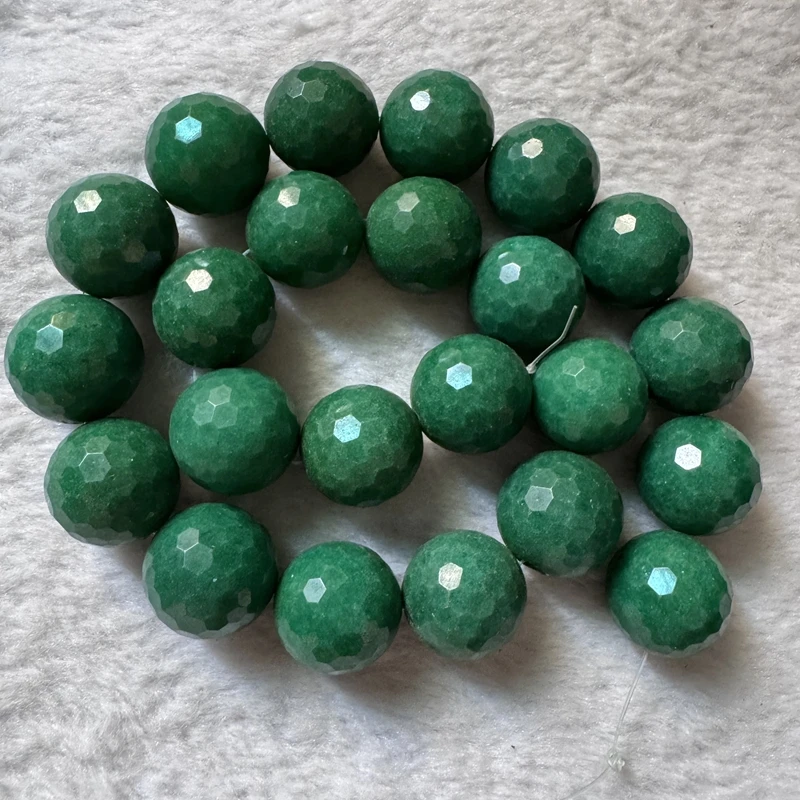 Wholesale 23pcs/string Green Jade Beads 18mm Faceted Round Gemstone Bracelet Bead For Jewelry Necklace DIY