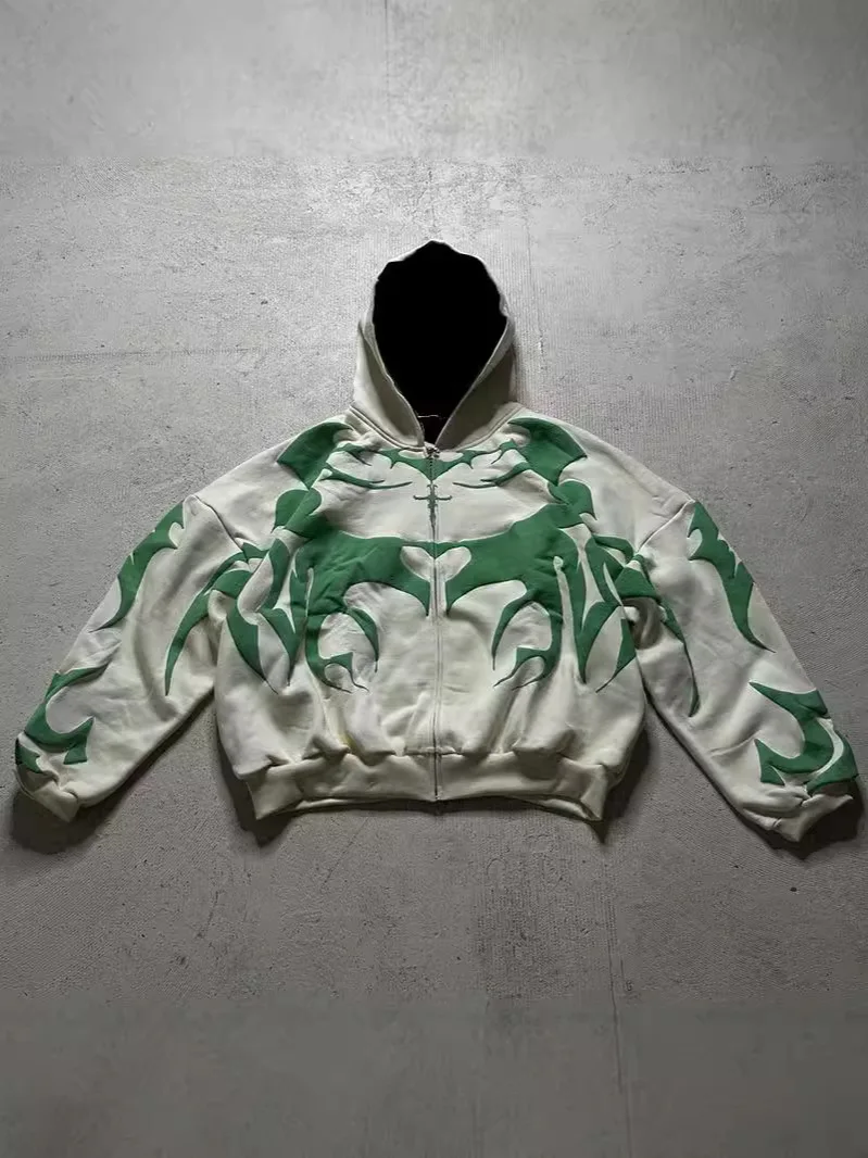 

Y2K Gothic Men's Hoodie Spring and Autumn Long Sleeve Loose Hoodie Men's Streetwear Jacquard Zipper Cardigan