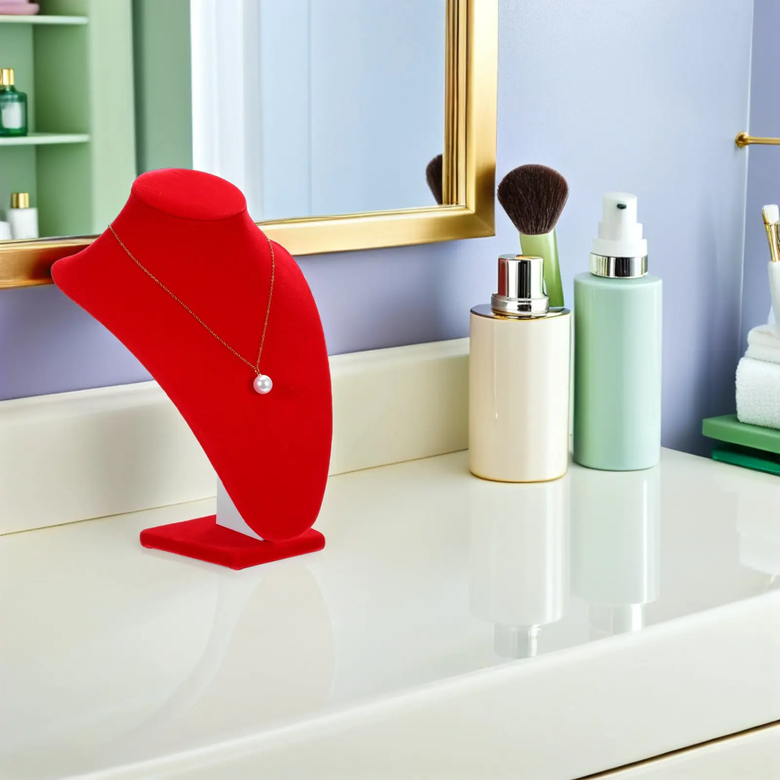 

Red Necklace Display Bust Stand for Jewelry Pendants Chains Home Store Gallery Exhibition Vendor Display 9.82x7.07x5.89 Inch