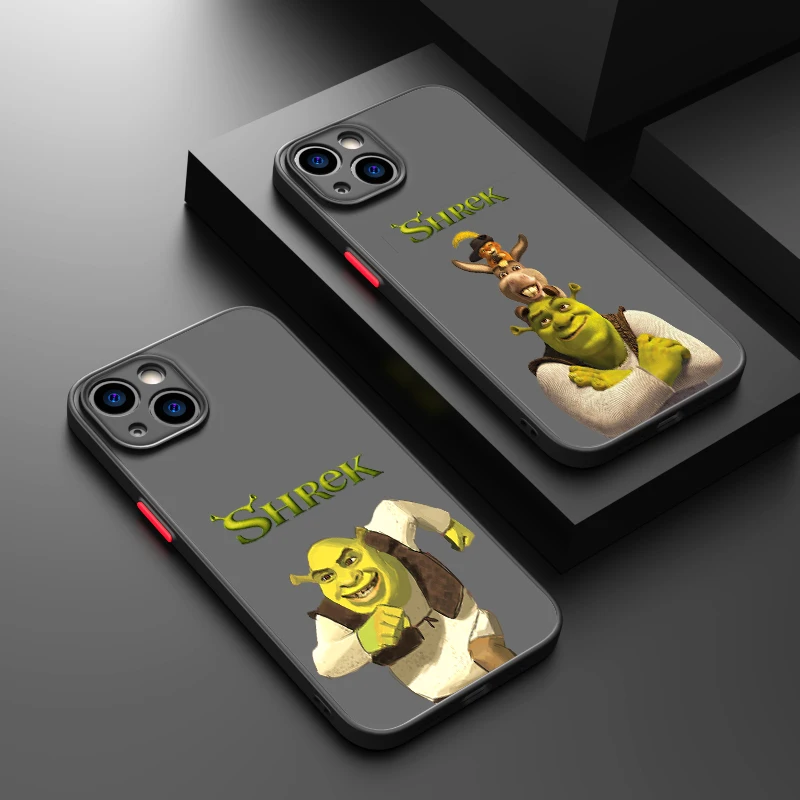 Funny Cartoon Shrek Phone Case For iPhone 15 14 13 12 11 Pro Max mini XS XR X 8 7 6 Plus SE TPU Frosted Translucent Cover