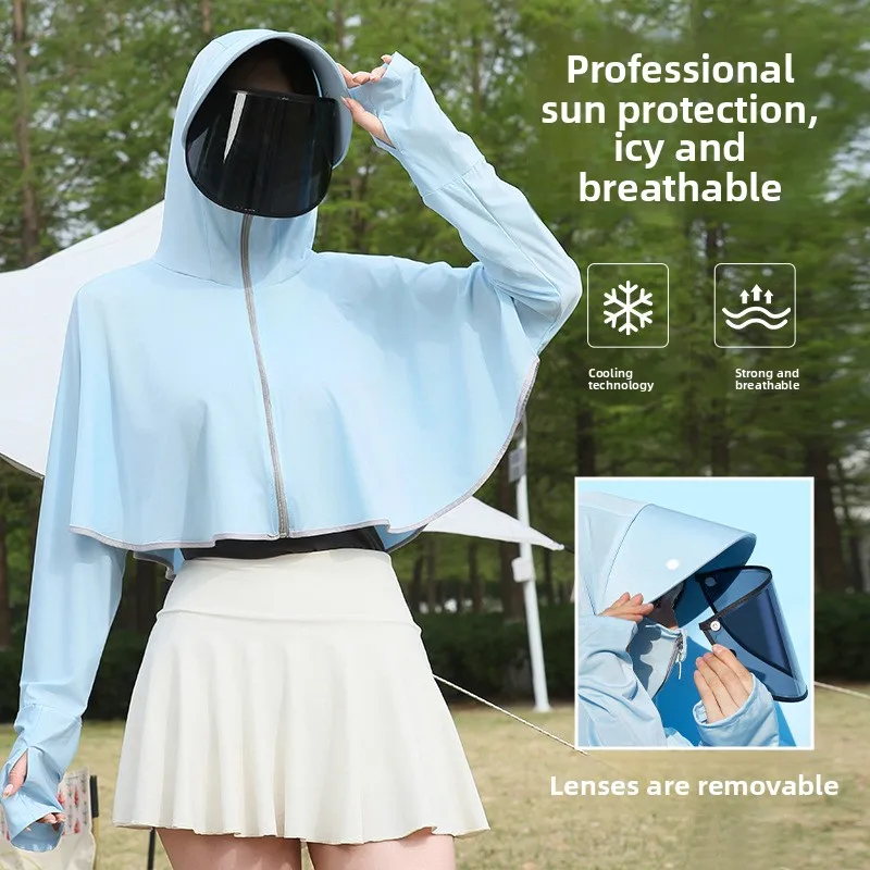

Women UV Protective Hoodie Ice Silk Sunscreen Jacket Spring Summer Lightweight Breathable Outdoor Travel Activities