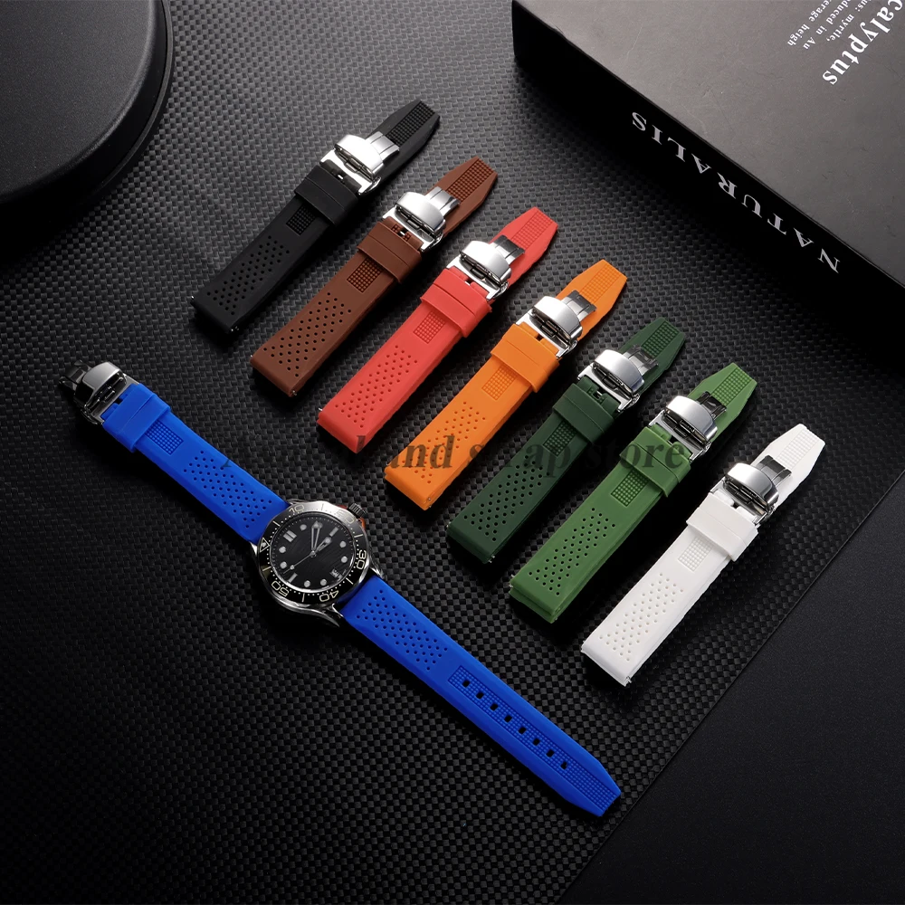 16mm 18mm 20mm 22mm 24mm Breathable Silicone Watch Strap for Seiko for Omega Strap Quick Release Butterfly Buckle Women Men Band