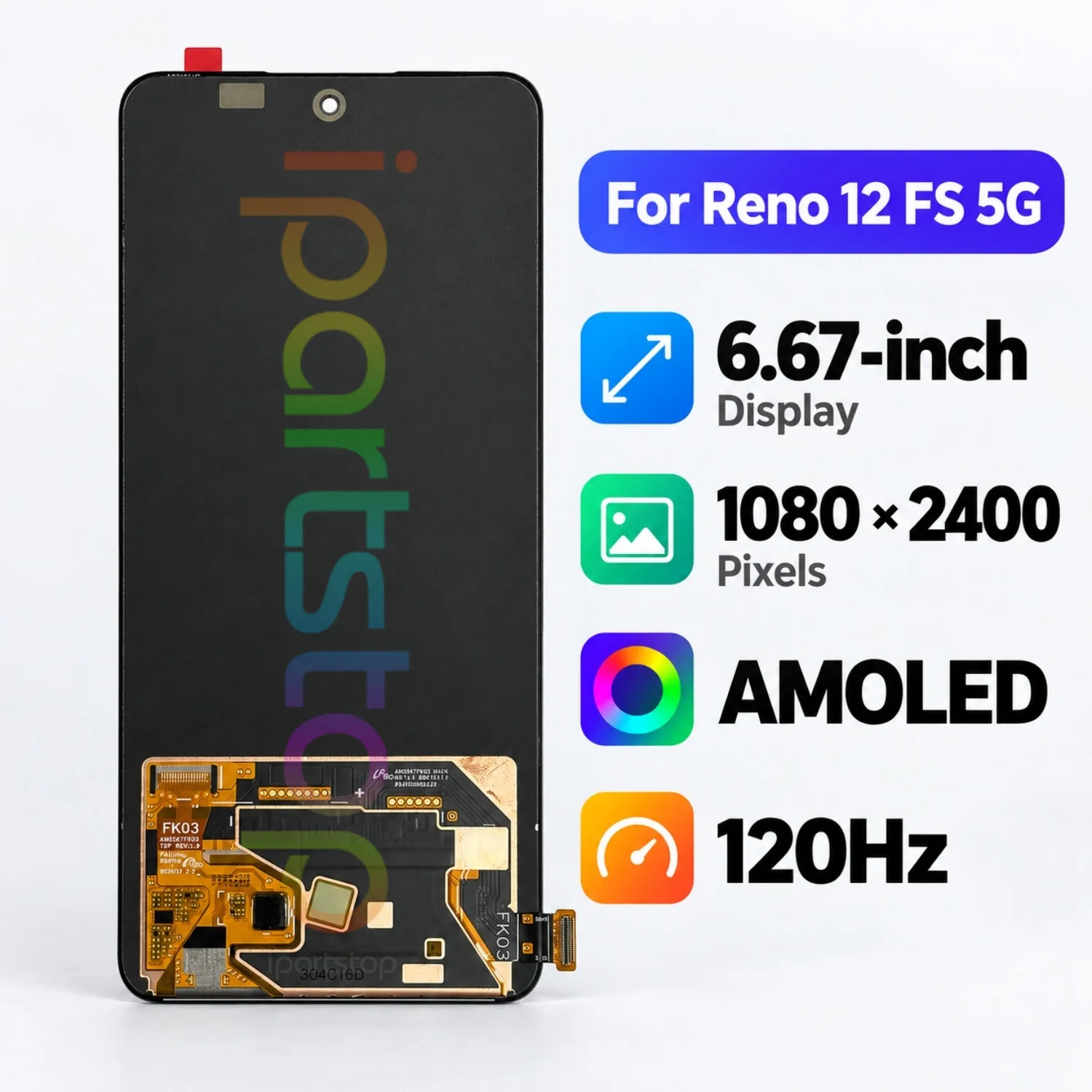 iParts Replacement New Display for OPPO Reno12 FS Reno 12 FS 5G CPH2637 120Hz AMOLED Touch Screen with Frame Assembly OEM