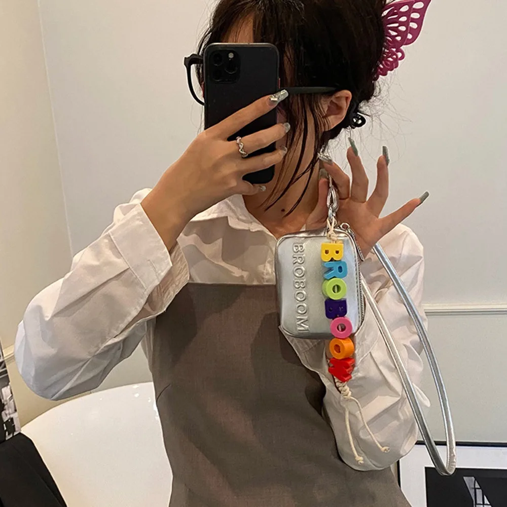 

Multifunctional Small Square Wallet Simple Single Shoulder Crossbody Headphone Bags Solid Color Durable Halterneck Coin Purse