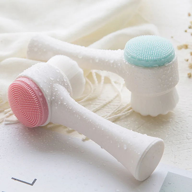 Face Brush Manual Facial Cleansing Skin Care Silicone Facial Scrubber Dual Face Wash Brush Deep Pore Exfoliation Makeup Massage