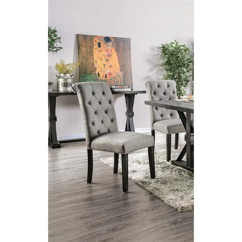 Juego de 2 sillas auxiliares clásicas, tela tapizada con botones, madera maciza, respaldo de desplazamiento, muebles de comedor rústicos